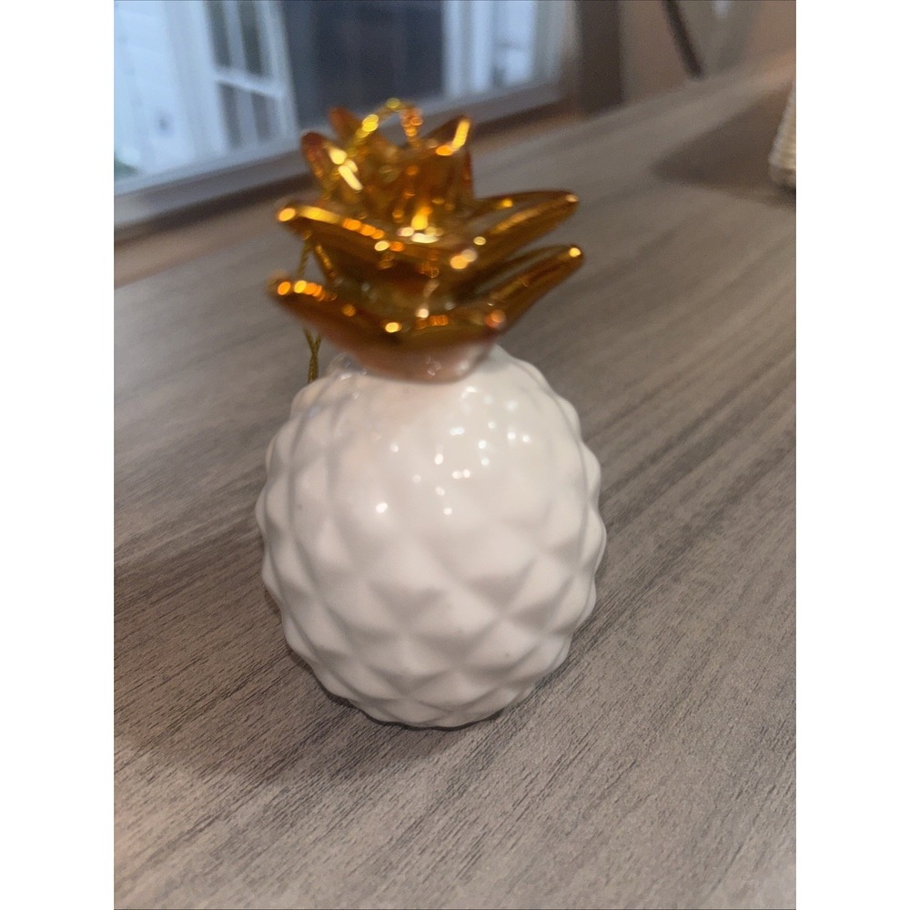 White Porcelain Gold Tone Top Pineapple ornament